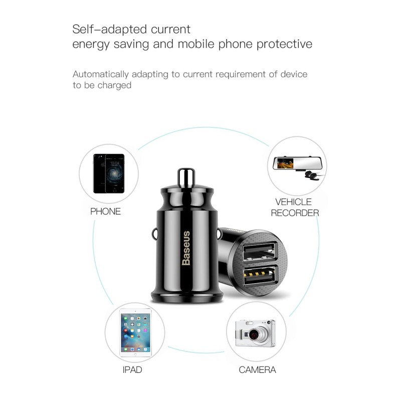 Baseus Car Charger - CCALL-ML02 - Grain Car Charger 3.1A White — Buy in Cyprus with Fast Delivery