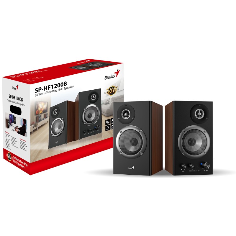 Genius PC Speakers - SP-HF1200B - 2.0 PC Speakers 36W RMS Wood — Buy in Cyprus with Fast Delivery