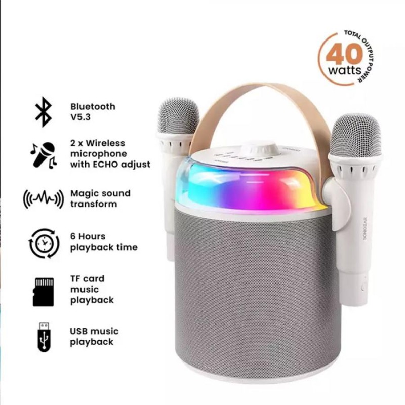 SonicGear Portable Karaoke Kids Speaker iOX White - K800 - BT Wireless Dual Mics — Buy in Cyprus with Fast Delivery