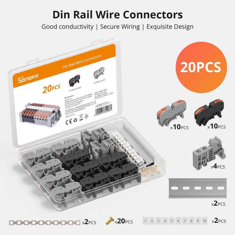 Sonoff DR DIN Rail - 211 - DIN Rail Wire Connectors, 20 Pieces — Buy in Cyprus with Fast Delivery