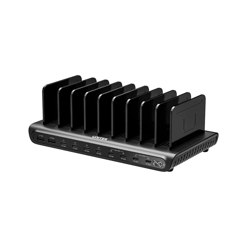 Unitek Charge Station 240W 10-Port 8xUSB-C + 2xUSB-A - P1230CBK01-UK - 240W 10-Port 8xUSB-C + 2xUSB-A