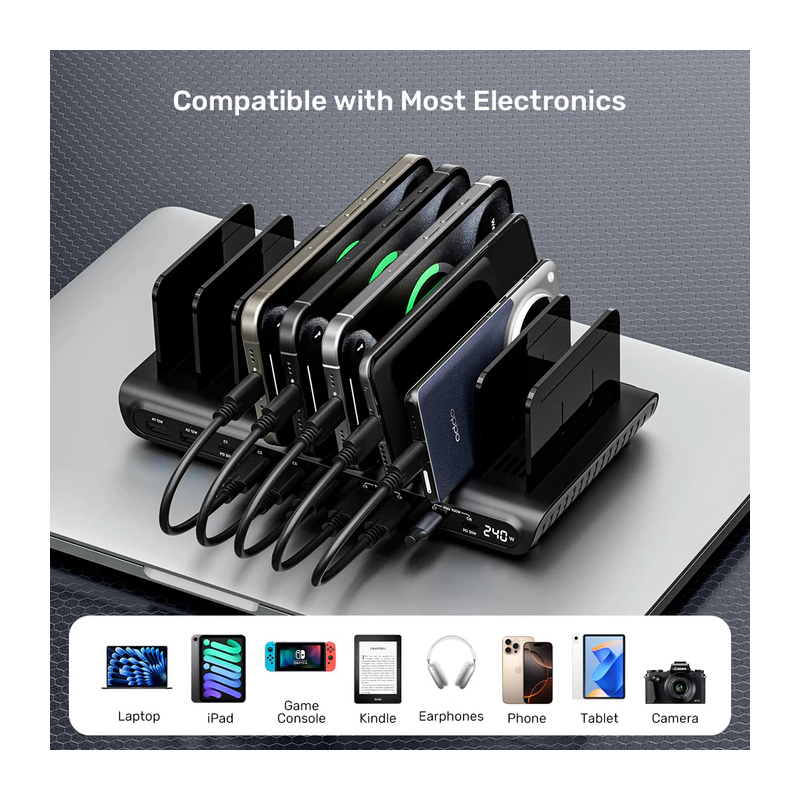 Unitek Charge Station 240W 10-Port 8xUSB-C + 2xUSB-A - P1230CBK01-UK - 240W 10-Port 8xUSB-C + 2xUSB-A