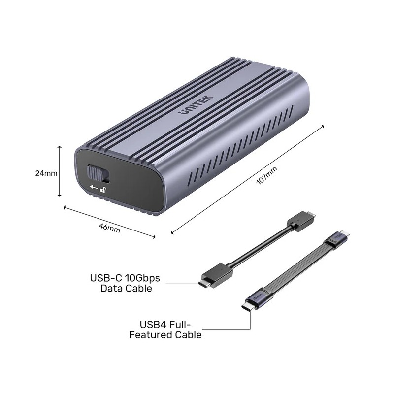 Unitek USB-C NVME PCIe Enclosure USB4.0 40Gbps - S1226A - USB-C, NVME, PCIe Enclosure, USB4.0, 40Gbps