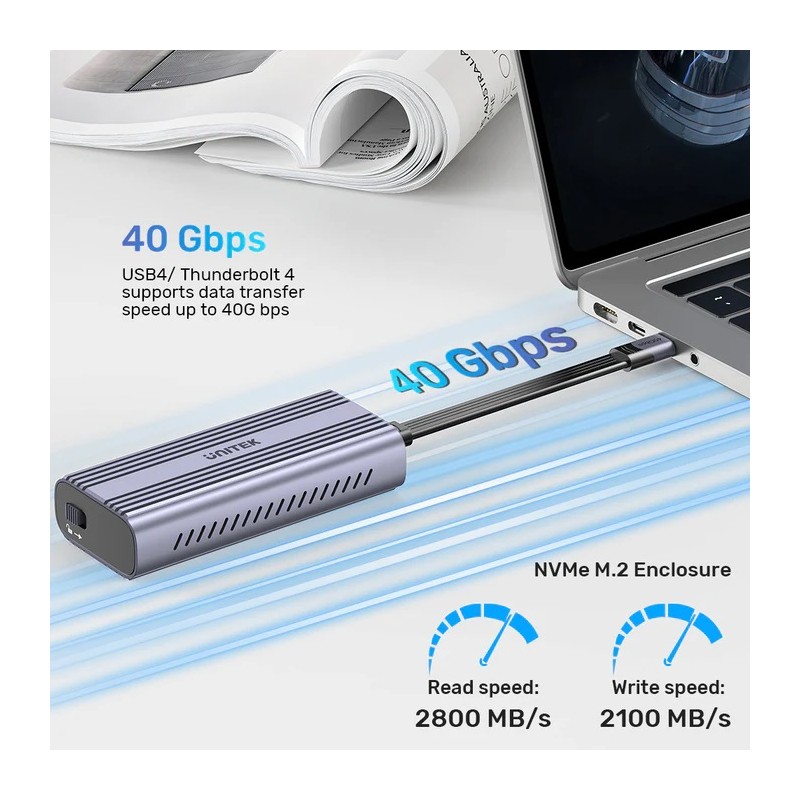 Unitek USB-C NVME PCIe Enclosure USB4.0 40Gbps - S1226A - USB-C, NVME, PCIe Enclosure, USB4.0, 40Gbps
