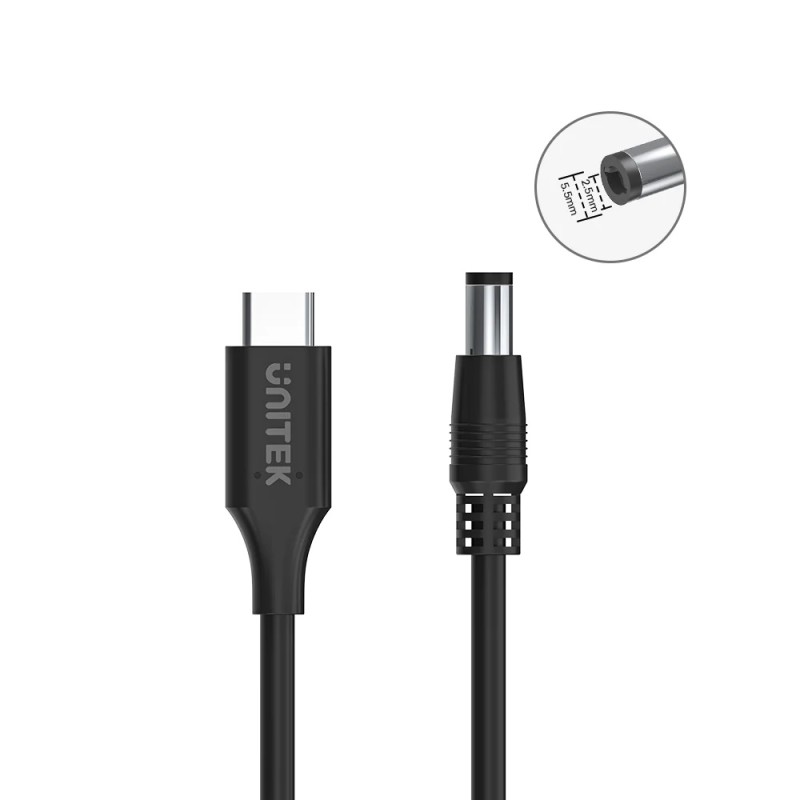 Unitek UCL USB-C to DC Cable - C14116BK - 1.8 m, 65W PD, for Toshiba-Asus, 5.5x2.5 mm — Buy in Cyprus with Fast Delivery