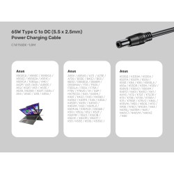 Unitek UCL USB-C to DC Cable - C14116BK - 1.8 m, 65W PD, for Toshiba-Asus, 5.5x2.5 mm — Buy in Cyprus with Fast Delivery