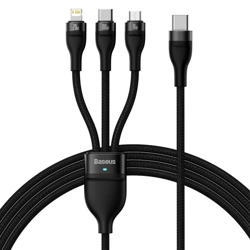 Baseus Cable - 3in1 USB-C Micro Light Flash Series - USB-C 1.5m Black — Buy in Cyprus with Fast Delivery
