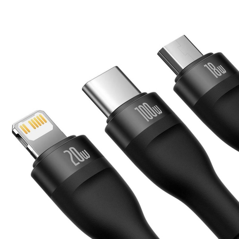 Baseus Cable - 3in1 USB-C Micro Light Flash Series - USB-C 1.5m Black — Buy in Cyprus with Fast Delivery
