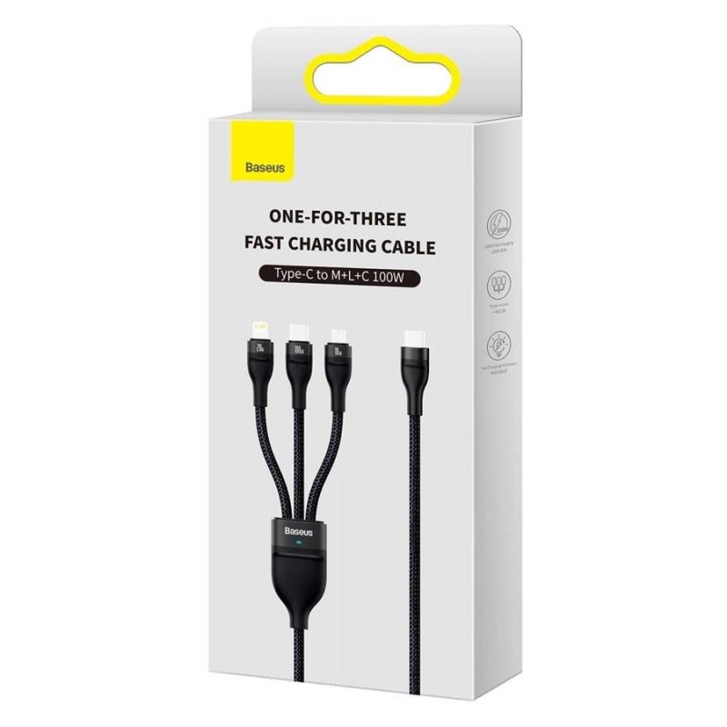Baseus Cable - 3in1 USB-C Micro Light Flash Series - USB-C 1.5m Black — Buy in Cyprus with Fast Delivery