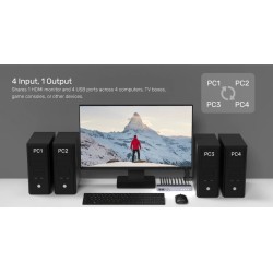 Unitek KVM HDMI 4K60Hz Switch 4-1 with 4-Port USB Hub - V306A - Unitek KVM HDMI 4K60Hz Switch 4-1 with 4-Port USB Hub