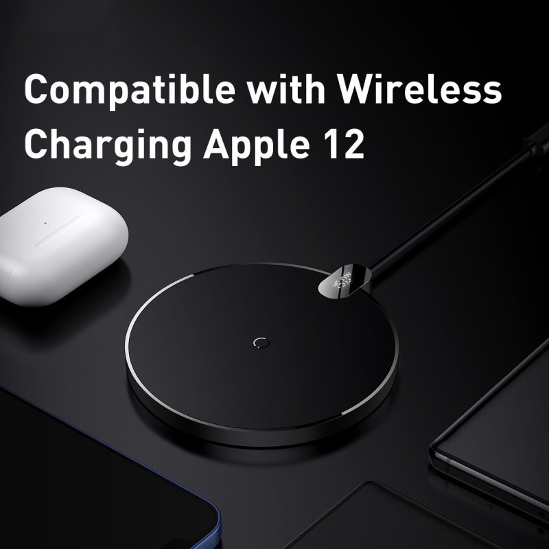 Baseus Digital LED Display Wireless Charger - Gen 2, 15W, Black — Buy in Cyprus with Fast Delivery
