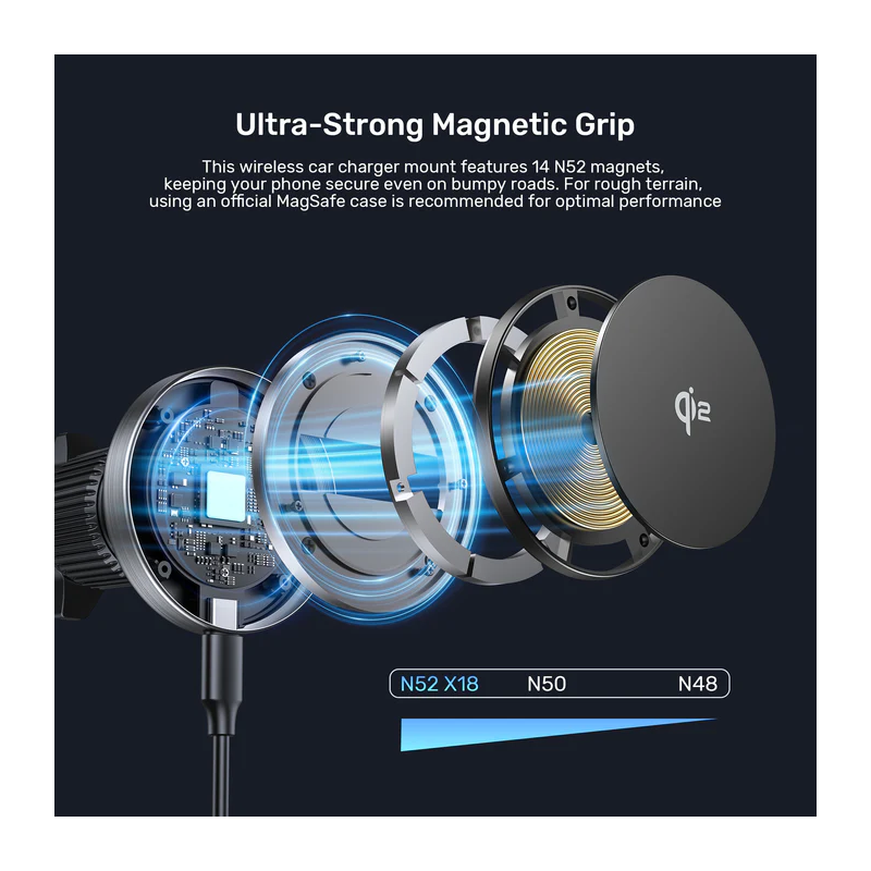 Unitek Charge Car Wireless Qi2 Magnetic 15W & AirVent Mount - P1404A - Charge Car Wireless Qi2 Magnetic 15W & AirVent Mount