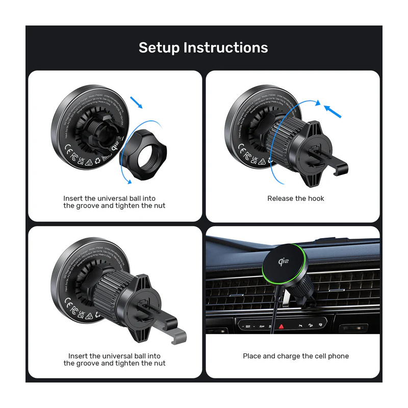 Unitek Charge Car Wireless Qi2 Magnetic 15W & AirVent Mount - P1404A - Charge Car Wireless Qi2 Magnetic 15W & AirVent Mount