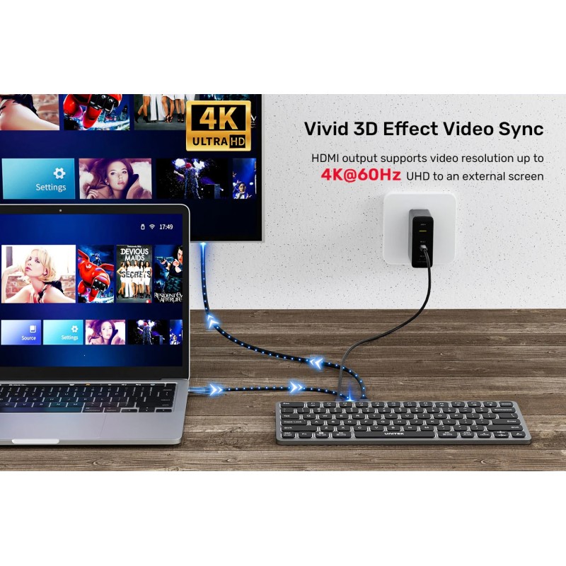 Unitek Keyboard & USB-C 3.0 Hub - D1092A - 9in1, 4x USB Ports, HDMI 4K60Hz, Card Reader, 100W PD