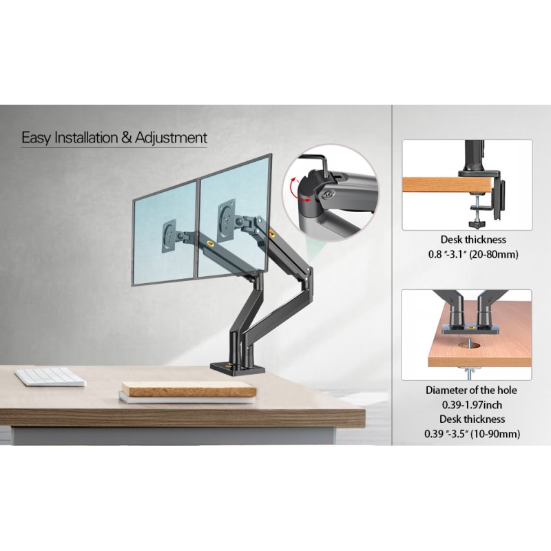 NBMounts Monitor Desk Mount - G35 - Dual Arm Extra Long Gas Monitor Desk Mount — Buy in Cyprus with Fast Delivery