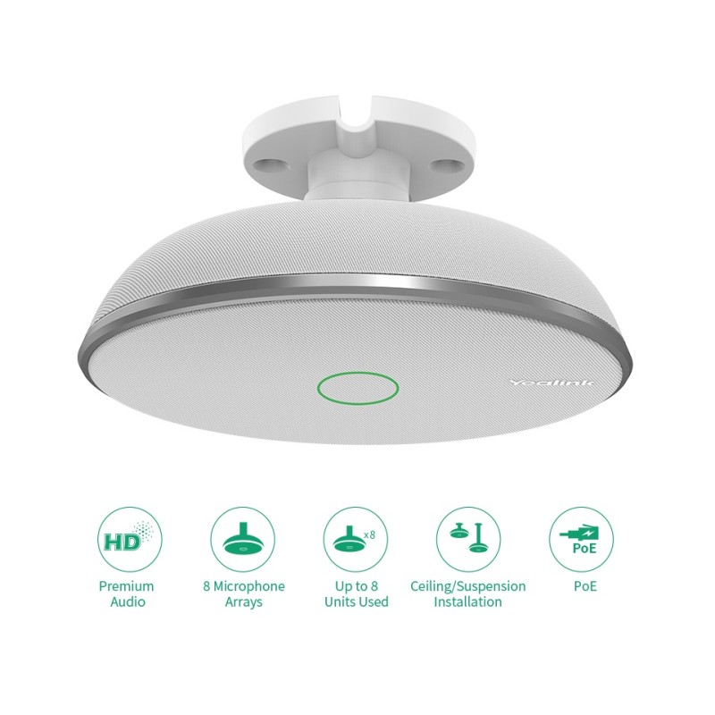 Yealink Conferencing Microphone - VCM38 - Wired Ceiling PoE 360° 8m Voice Pickup for UVC84, MeetingBarA20 A30