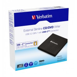 Verbatim External Slimline CD DVD Writer - USB 3.2 USB-C Black — Buy in Cyprus with Fast Delivery