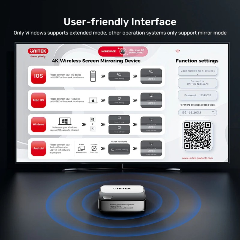 Unitek Wireless Screen Sharing Adapter - Up to 25M - Black — Buy in Cyprus with Fast Delivery