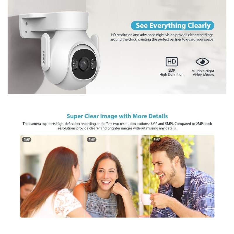 Dahua IP 3.0MP 3.6mm Wifi PT Dome Dual Illumination - P3B-PV - 3.0MP, 3.6mm, Wifi, PT Dome, Dual Illumination