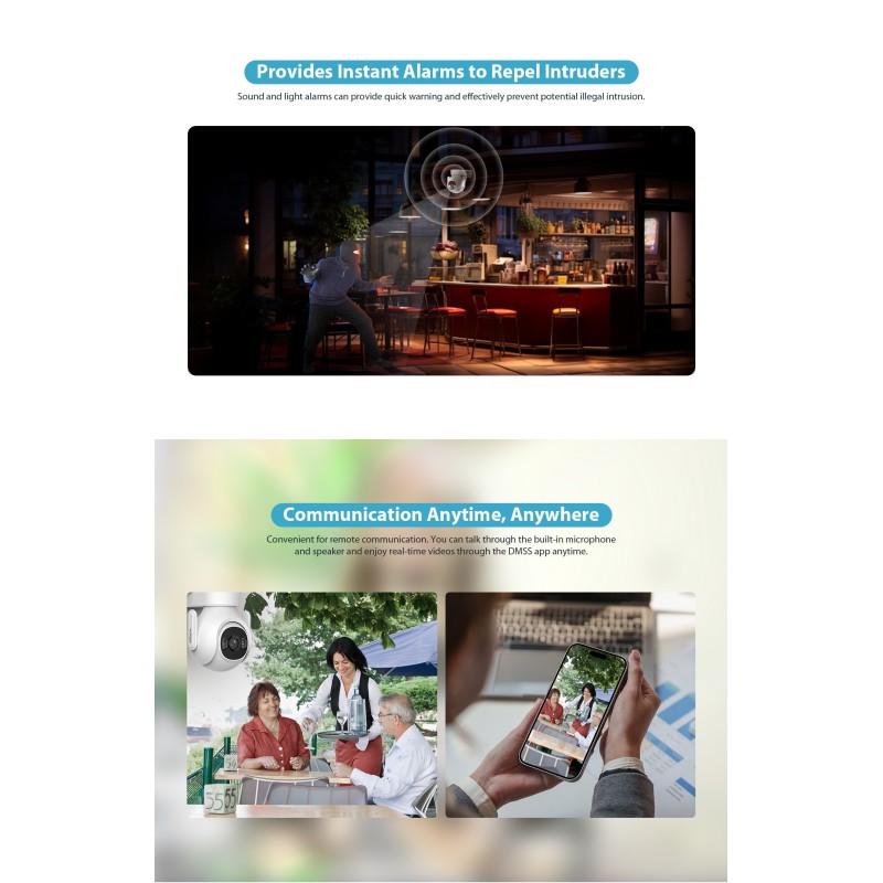 Dahua IP 3.0MP 3.6mm Wifi PT Dome Dual Illumination - P3B-PV - 3.0MP, 3.6mm, Wifi, PT Dome, Dual Illumination