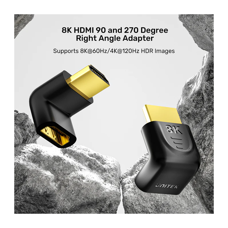 Unitek HDMI Adaptor - A1046ABK - 1x90 & 1x270 degrees RA 8K60Hz — Buy in Cyprus with Fast Delivery