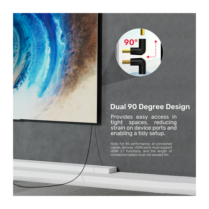 Unitek HDMI Adaptor - A1046ABK - 1x90 & 1x270 degrees RA 8K60Hz — Buy in Cyprus with Fast Delivery