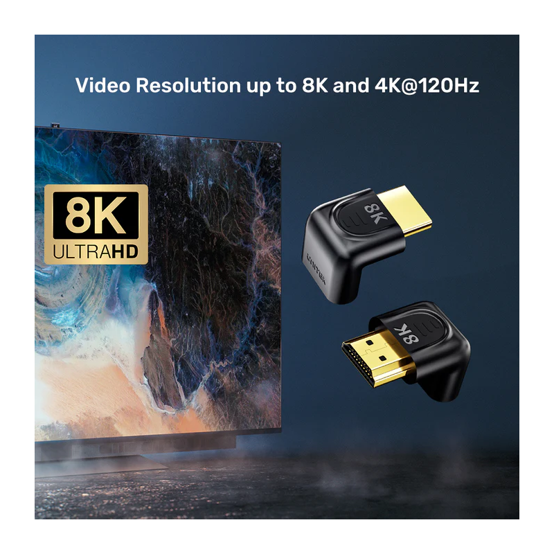 Unitek HDMI Adaptor - A1046ABK - 1x90 & 1x270 degrees RA 8K60Hz — Buy in Cyprus with Fast Delivery