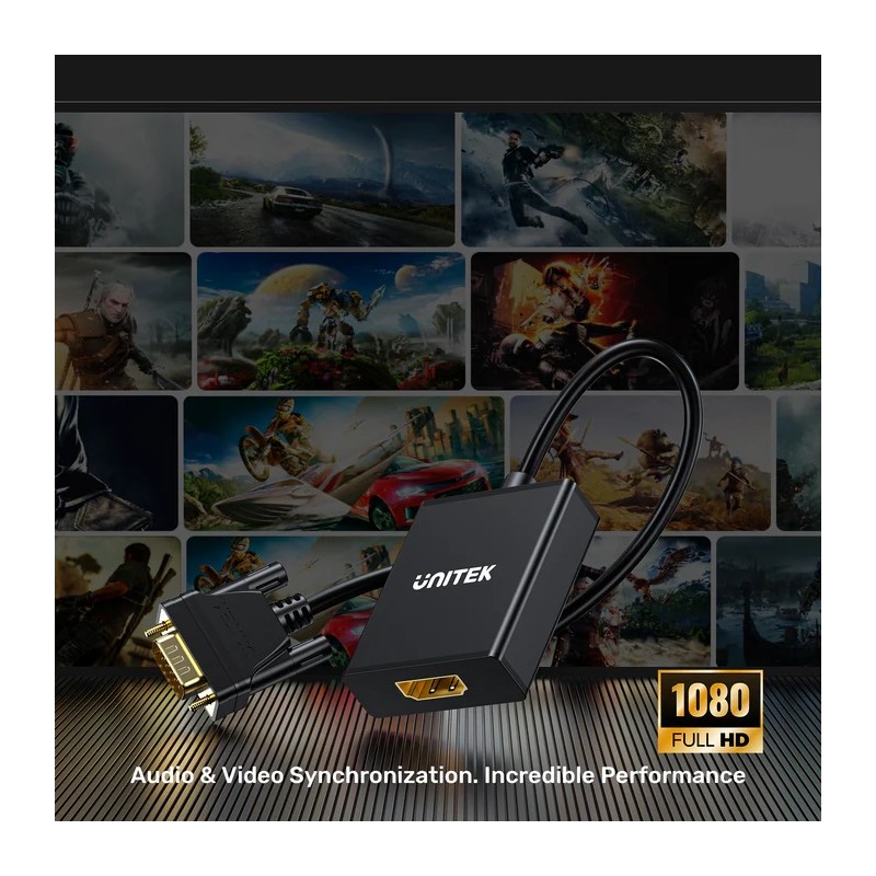 Unitek Converter VGA to HDMI Adapter - with Audio & Power Port — Buy in Cyprus with Fast Delivery