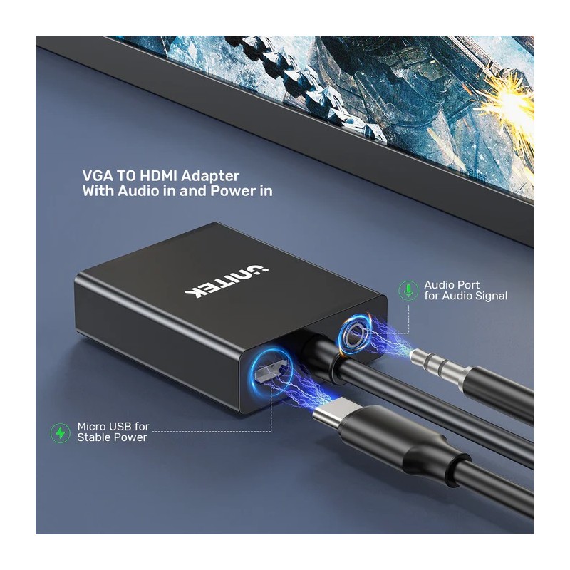 Unitek Converter VGA to HDMI Adapter - with Audio & Power Port — Buy in Cyprus with Fast Delivery