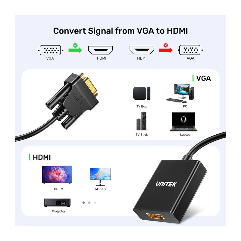 Unitek Converter VGA to HDMI Adapter - with Audio & Power Port — Buy in Cyprus with Fast Delivery