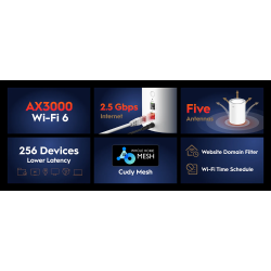 Cudy Mesh AX3000 Dual Band 2.5GbE Wi-Fi 6 2-Pack - M3000 - AX3000, Dual Band, 2.5GbE, Wi-Fi 6, 2-Pack
