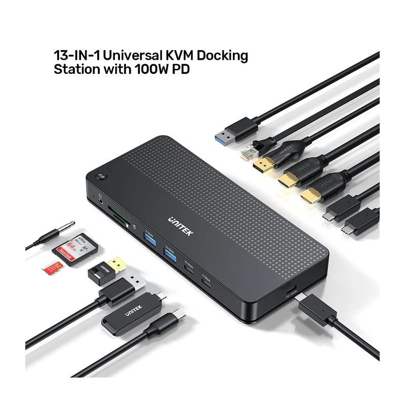 Unitek KVM Switch USB-C Dual 4K 60Hz HDMI & 100W PD (Displaylink) - D1103A - USB-C, Dual 4K 60Hz, HDMI & 100W PD, DisplayLink
