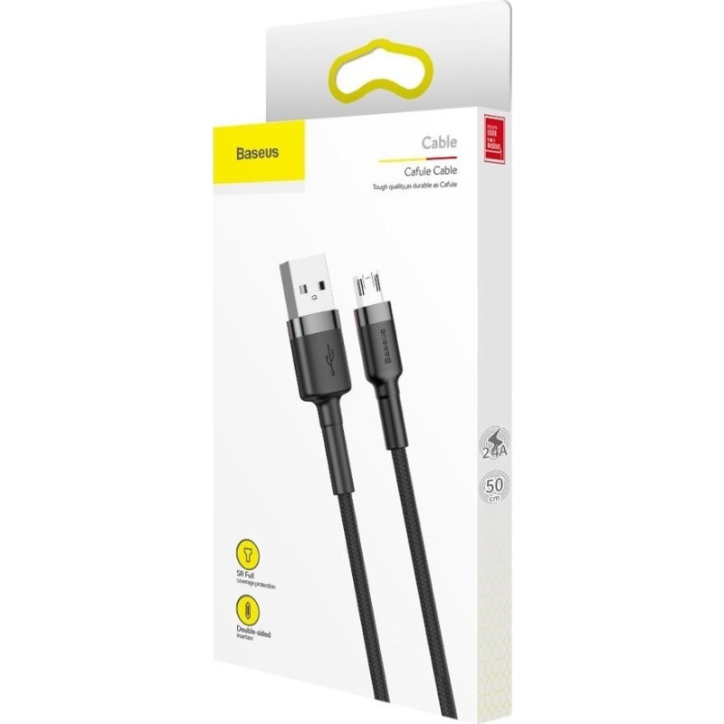 Baseus Cable MicroUSB to USB-A Cafule - Braided 0.5m Black-Grey — Buy in Cyprus with Fast Delivery