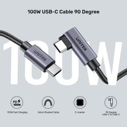 Unitek MC USB-C Cable - C14123BK-1M - PD100W L-Shape 1.0m — Buy in Cyprus with Fast Delivery