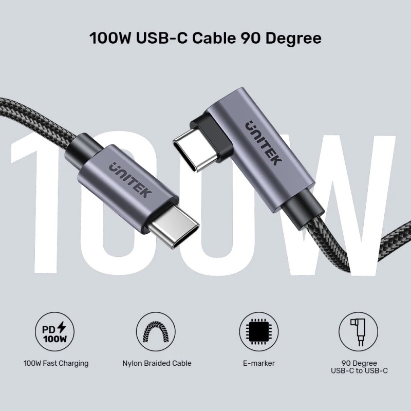 Unitek MC USB-C Cable - C14123BK-1M - PD100W L-Shape 1.0m — Buy in Cyprus with Fast Delivery
