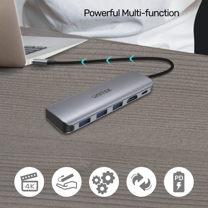 Unitek USB3.1 TypeC Hub 3Port USB3.0 HDMI 100W PD - H1107E - USB3.1 TypeC Hub 3Port USB3.0 HDMI 100W PD