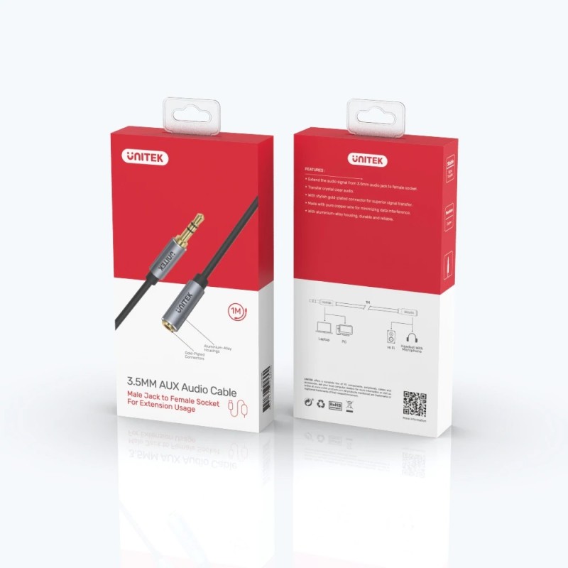 Unitek Audio Extension Cable - Y-C932ABK - 3.5mm M-F, 1.0m — Buy in Cyprus with Fast Delivery