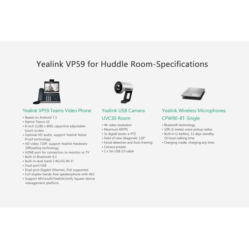 Yealink MS Teams Video Phone with 8.0'' Touch Screen, Camera, HDMI, USB, Bluetooth, Wi-Fi & Hybrid Mode VP59 TEAMS
