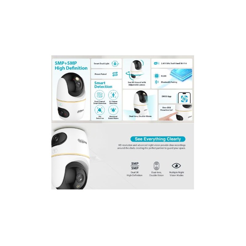 Dahua IP Indoor 5.0MP Wifi PT Dome - H5D-5F - Dual Lens — Buy in Cyprus with Fast Delivery