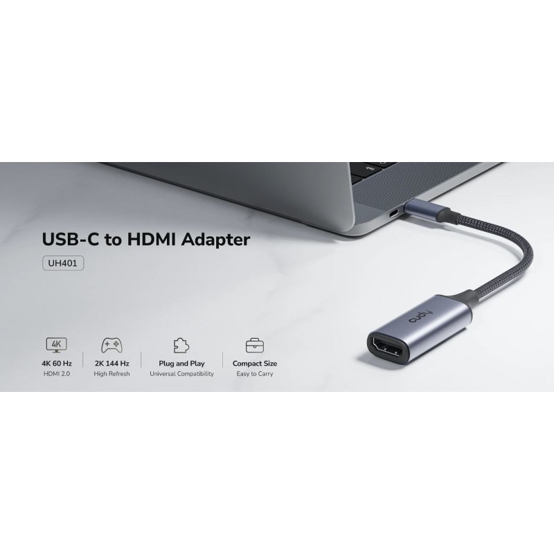 Cudy Converter USB-C to HDMI Adaptor 4K60Hz Aluminium - UH401 - Cudy Converter USB-C to HDMI Adaptor 4K60Hz Aluminium