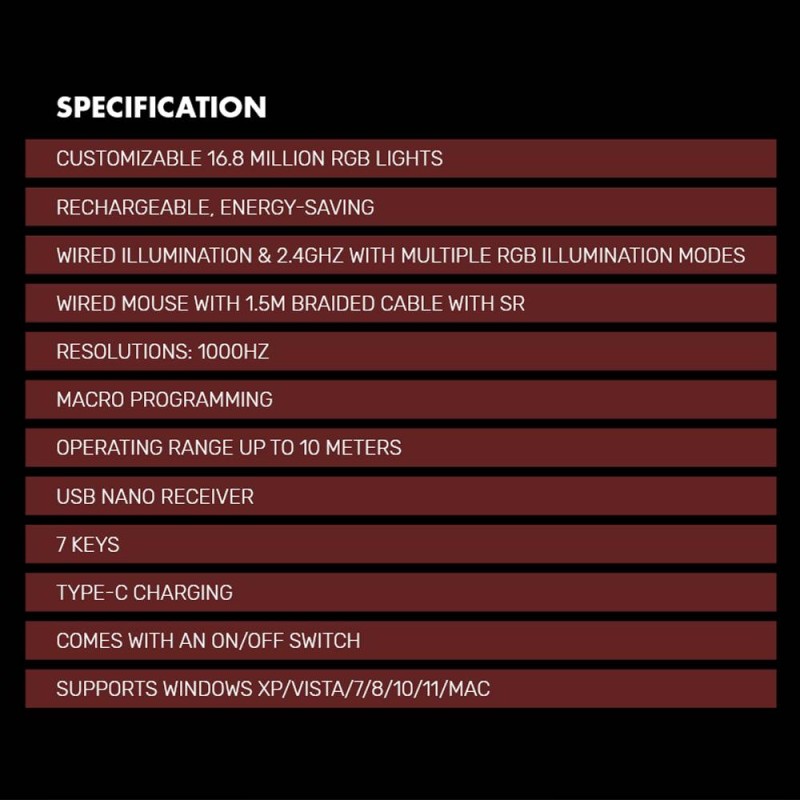 Armaggeddon Gaming Mouse - 7B MIRAGE VII - Wired+2.4G+BT Recharge Black — Buy in Cyprus with Fast Delivery