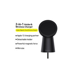 Baseus Simple Magnetic Stand Wireless Charger - Black — Buy in Cyprus with Fast Delivery