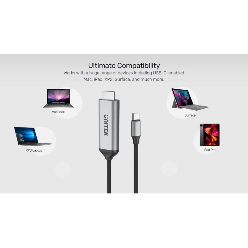 Unitek USB-C to HDMI Cable - V1423A - 4K60Hz 1.8m HDCP 2.3 — Buy in Cyprus with Fast Delivery