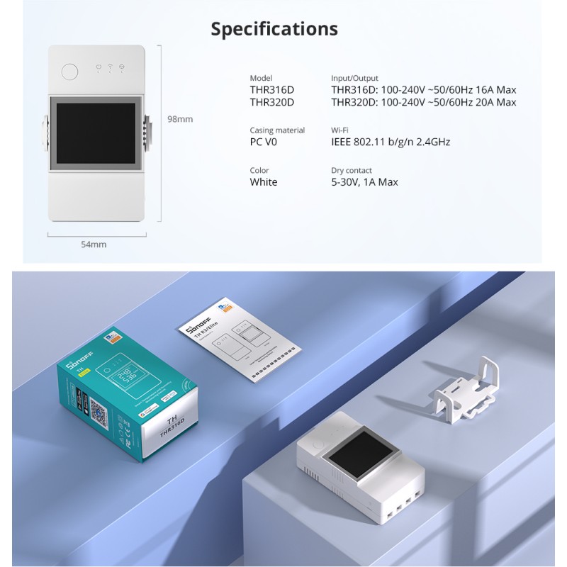 Sonoff WiFi Smart Switch TH Elite Smart Temperature and Humidity Monitoring - THR320D - 20A — Buy in Cyprus with Fast Delivery