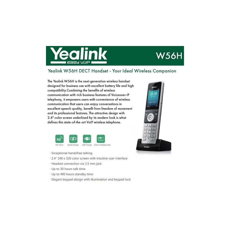 Yealink IP Phone Cordless DECT Handset - W56H - 2.4' without DECT Base — Buy in Cyprus with Fast Delivery