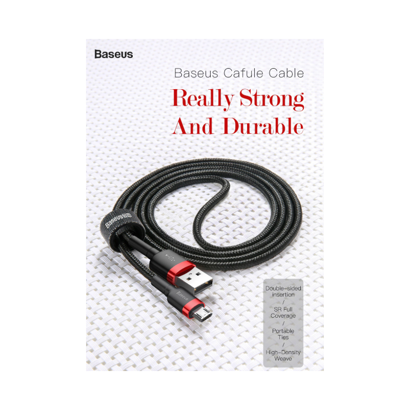 Baseus Cafule Braided MicroUSB Cable - 1.5A 2.0m Red — Buy in Cyprus with Fast Delivery