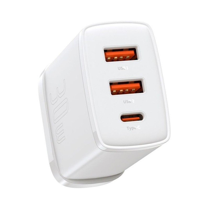 Baseus Wall Charger - 30W USB-C 2xUSB-A - UK White — Buy in Cyprus with Fast Delivery
