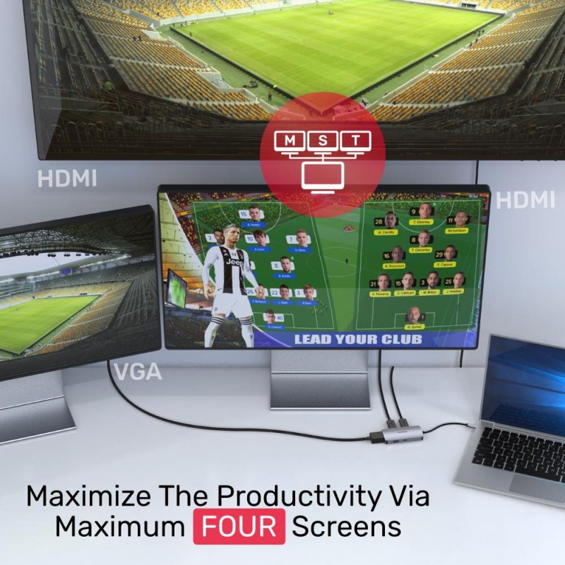 Unitek USB3.1 TypeC Hub 2xHDMI VGA PD100W up to 3 monitors - D1051A - USB3.1 TypeC Hub 2xHDMI VGA PD100W up to 3 monitors