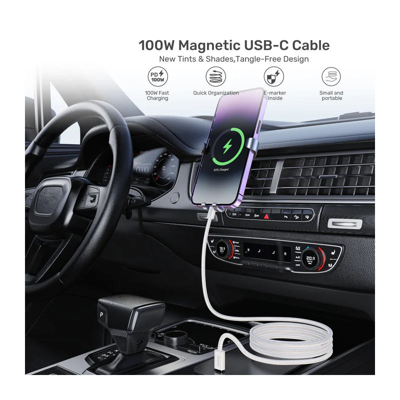 Unitek Magnetic USB-C Cable - C1414AWH-1M - 100W 1.0m White — Buy in Cyprus with Fast Delivery