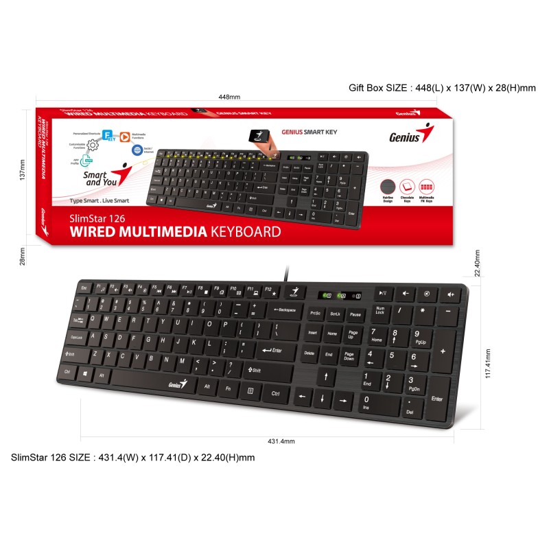 Genius Keyboard - SlimStar 126 - Wired Silent Keyboard — Buy in Cyprus with Fast Delivery